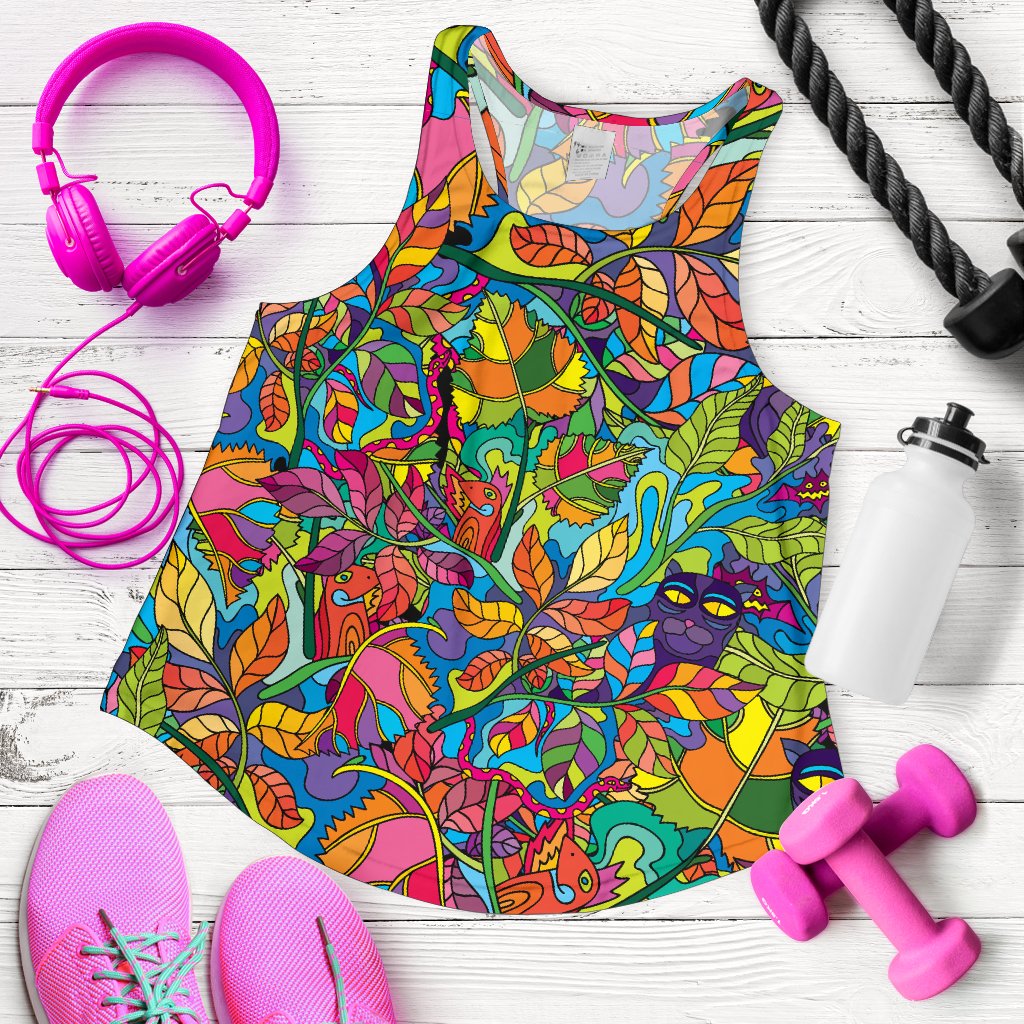 Psychedelic Trippy Flower Print Women Racerback Tank Top