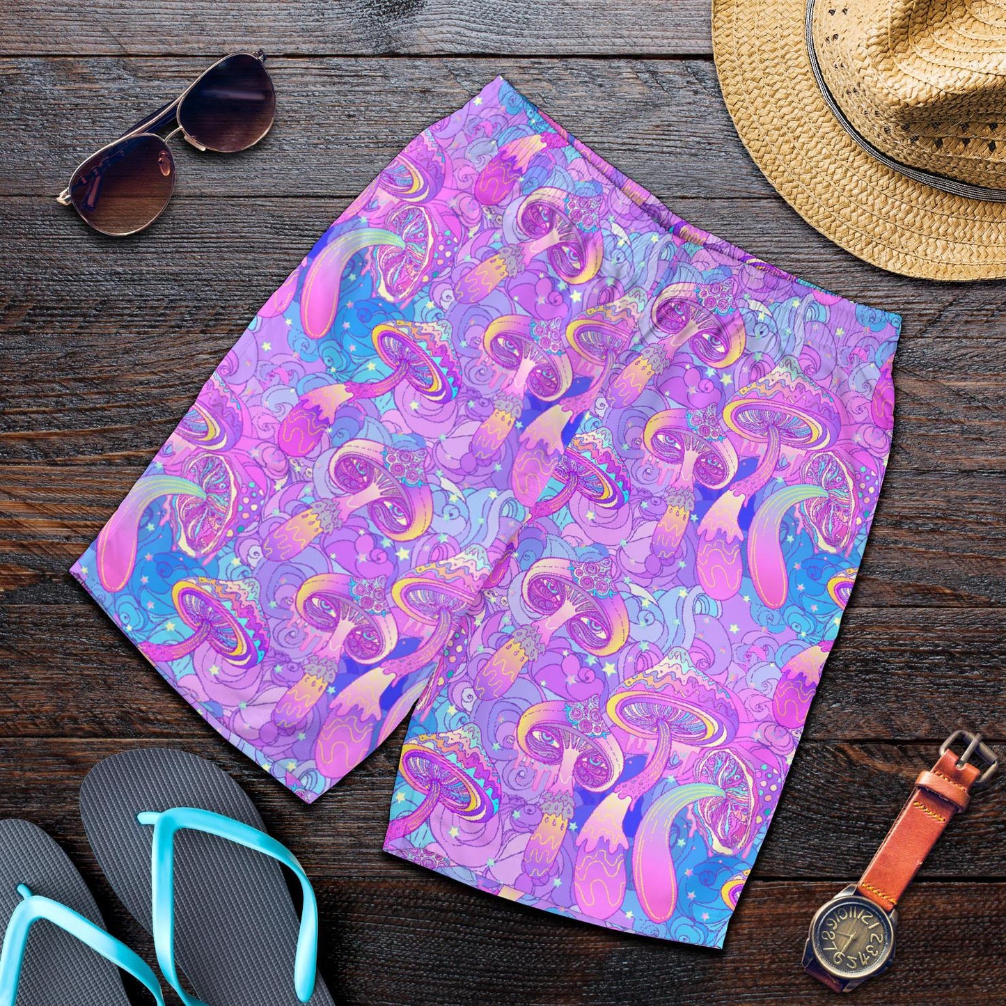 Psychedelic Trippy Mushroom Print Mens Shorts-JTAMIGO.COM