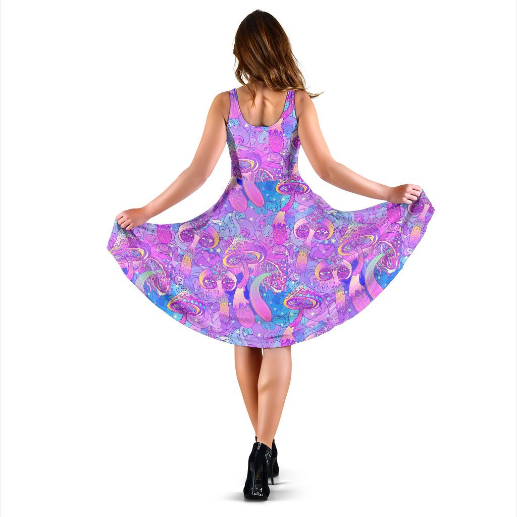Psychedelic Trippy Mushroom Print Sleeveless Dress