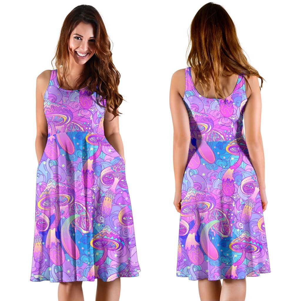 Psychedelic Trippy Mushroom Print Sleeveless Dress