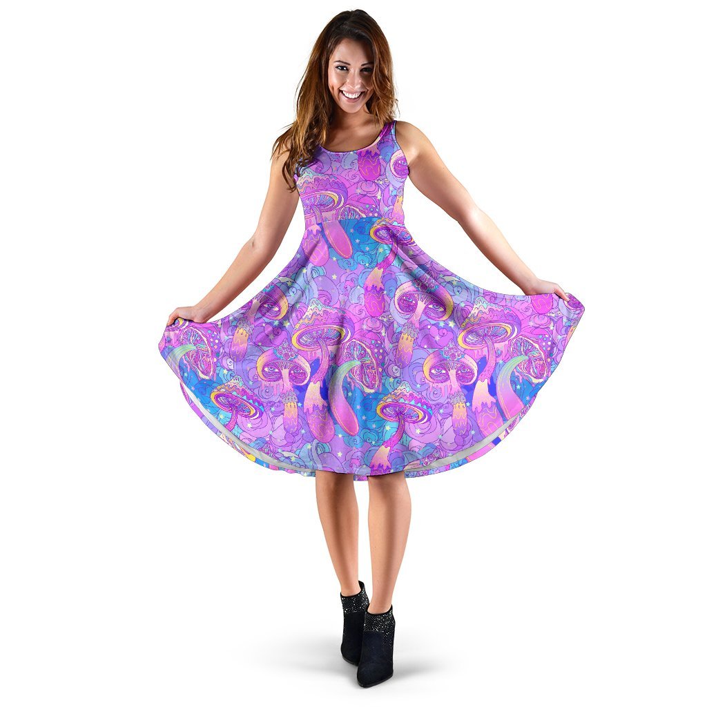 Psychedelic Trippy Mushroom Print Sleeveless Dress