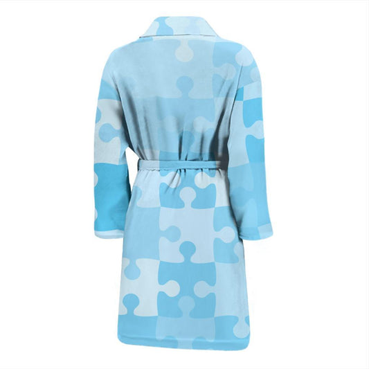 Puzzle Blue Pattern Print Design A04 Men Bathrobe-JORJUNE.COM