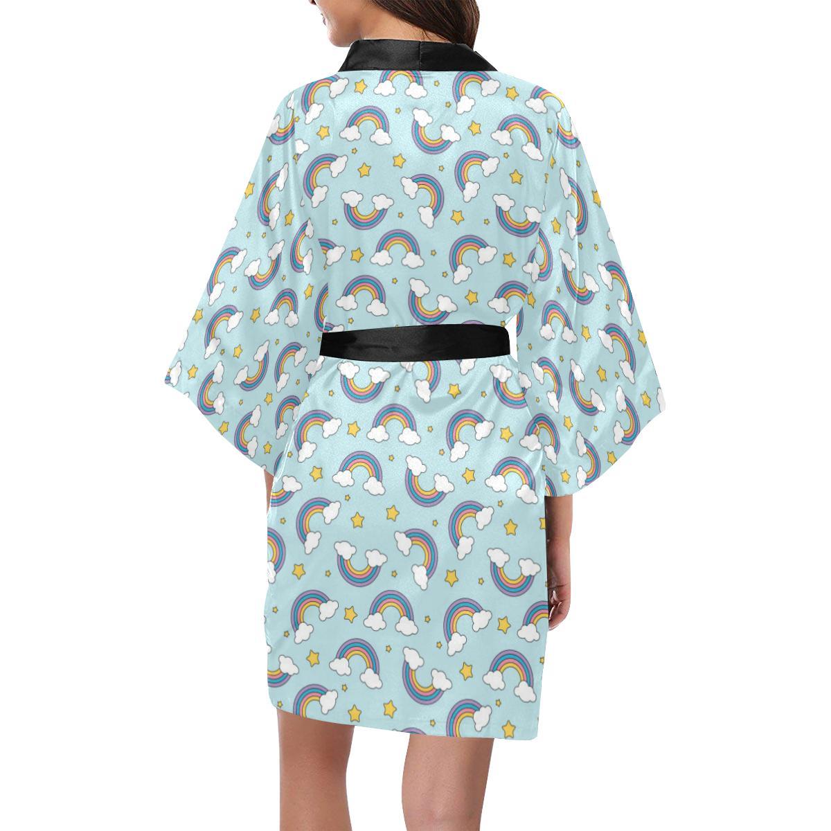 Rainbow Cloud Print Pattern Women Short Kimono Robe