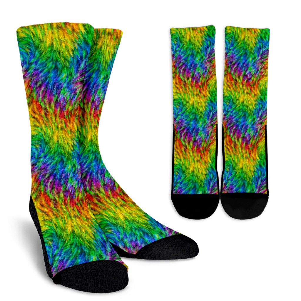 Rainbow Fur Design Print Crew Socks