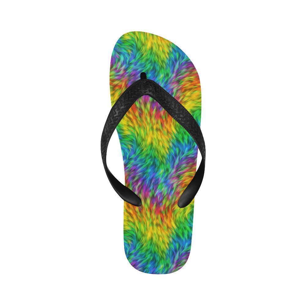 Rainbow Fur Design Print Flip Flops-JTAMIGO.COM