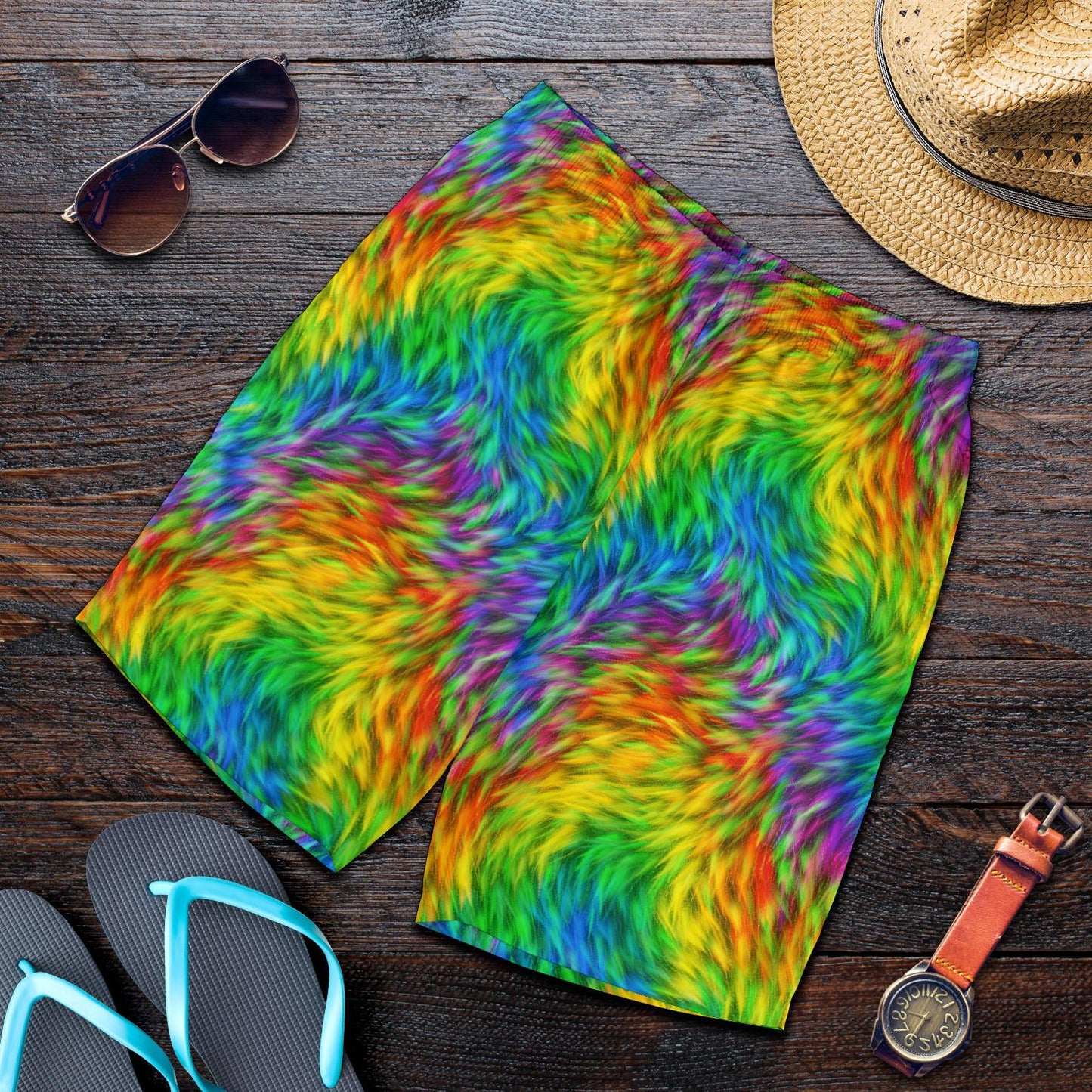 Rainbow Fur Design Print Mens Shorts-JTAMIGO.COM