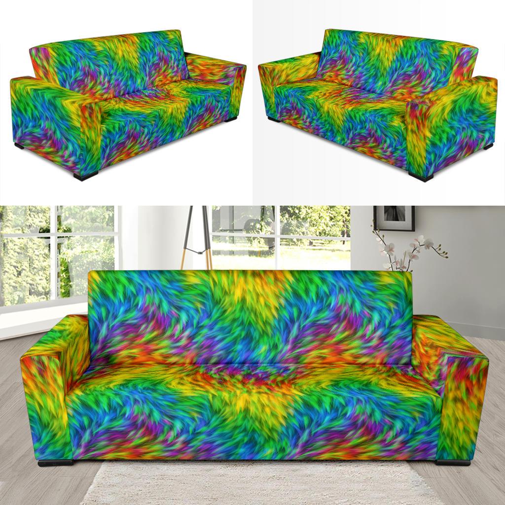 Rainbow Fur Design Print Sofa Slipcover-JTAMIGO.COM
