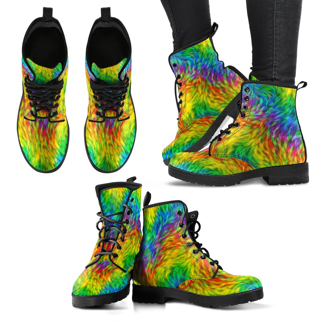 Rainbow Fur Design Print Women Leather Boots-JTAMIGO.COM