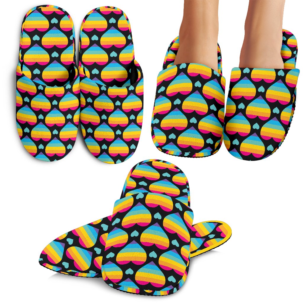Rainbow Heart Print Pattern House Slippers