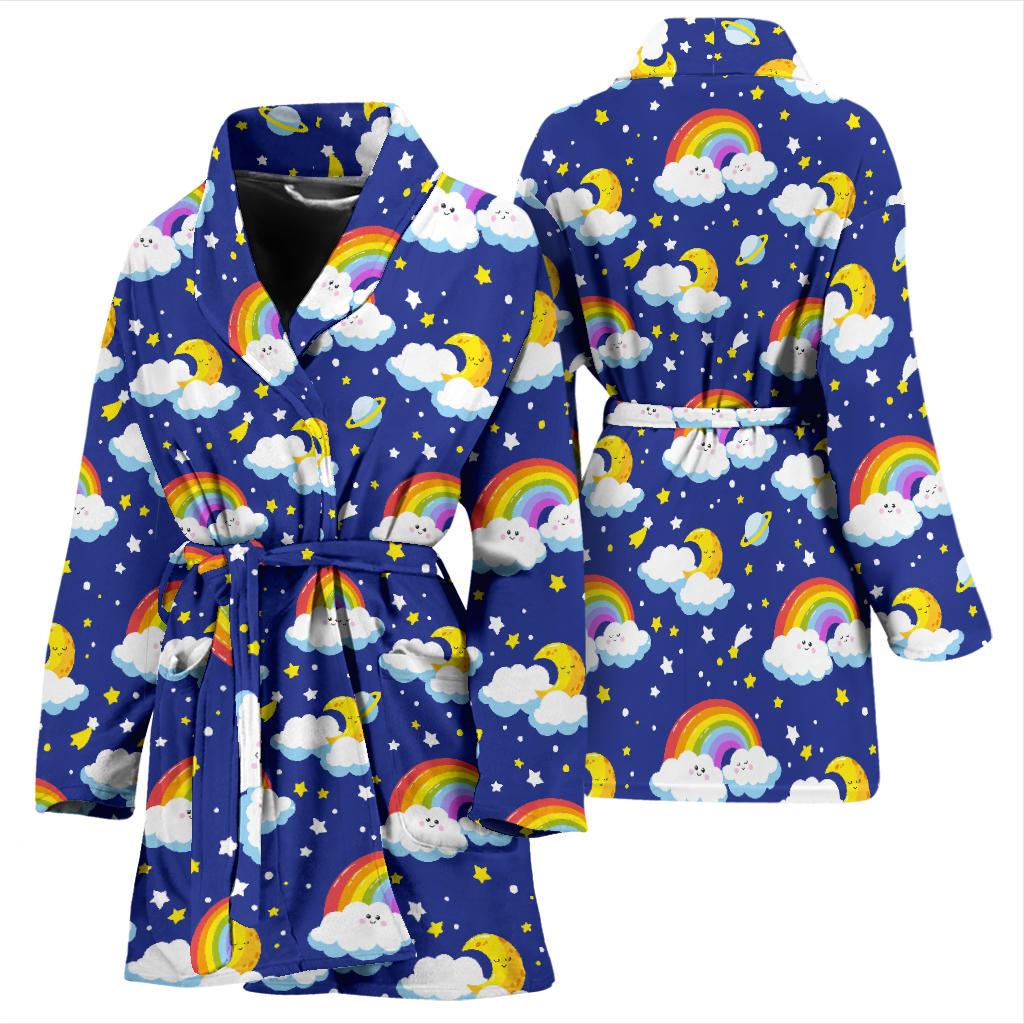 Rainbow Space Design Print Women Bath Robe-JTAMIGO.COM