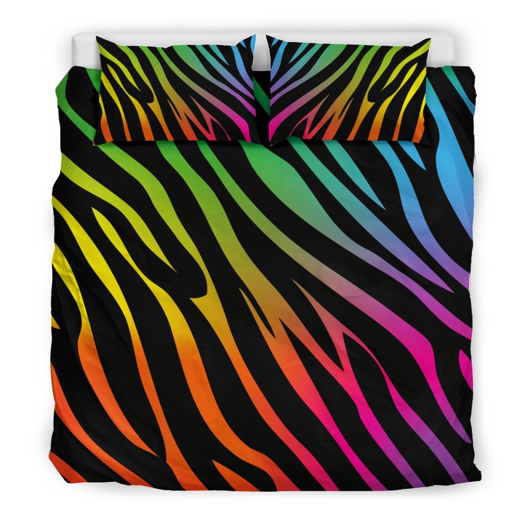 Rainbow Zebra Themed Print Duvet Cover Bedding Set