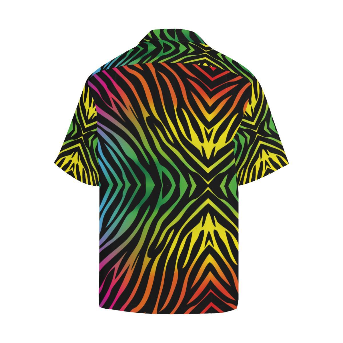 Rainbow Zebra Themed Print Men Aloha Hawaiian Shirt