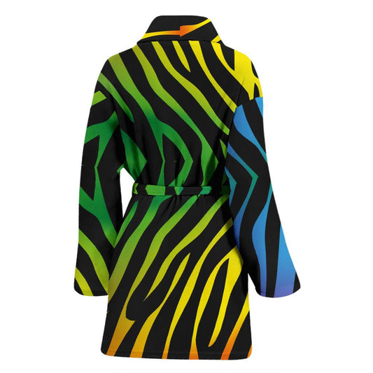 Rainbow Zebra Themed Print Women Bath Robe-JTAMIGO.COM