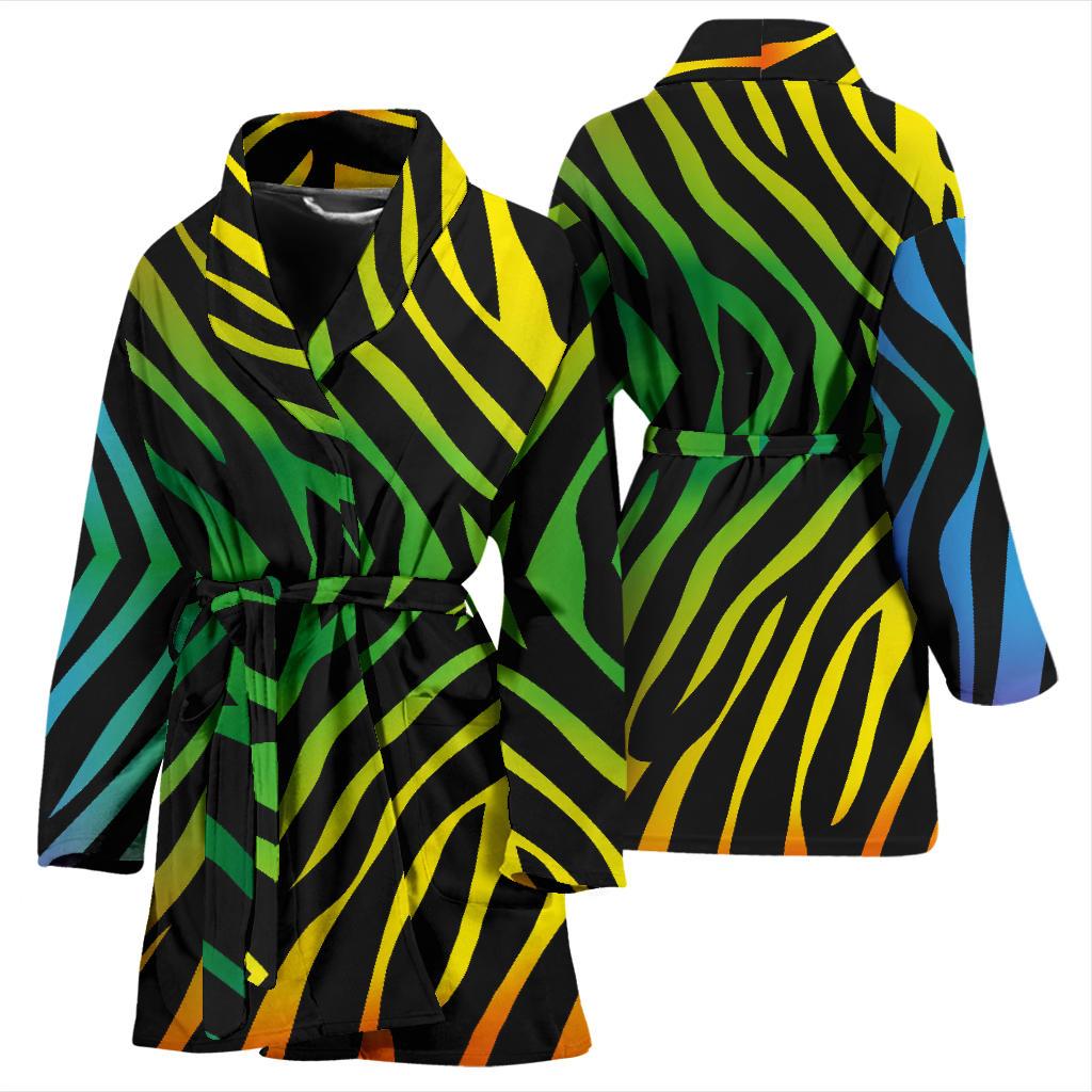 Rainbow Zebra Themed Print Women Bath Robe-JTAMIGO.COM