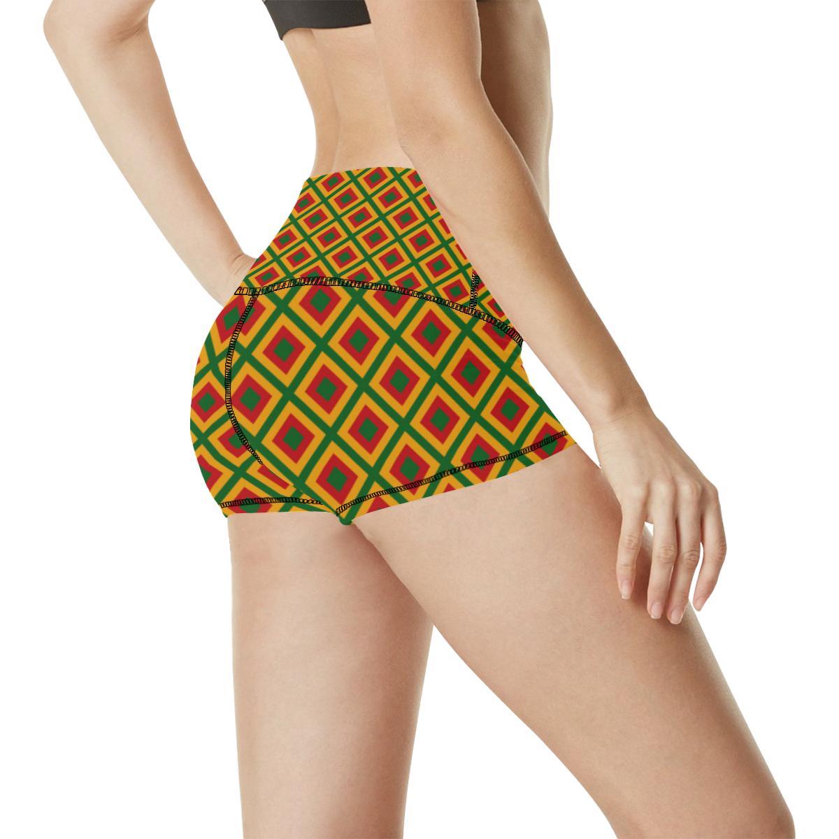 Rasta Reggae Color Cross High Waisted Spandex Shorts-JTAMIGO.COM