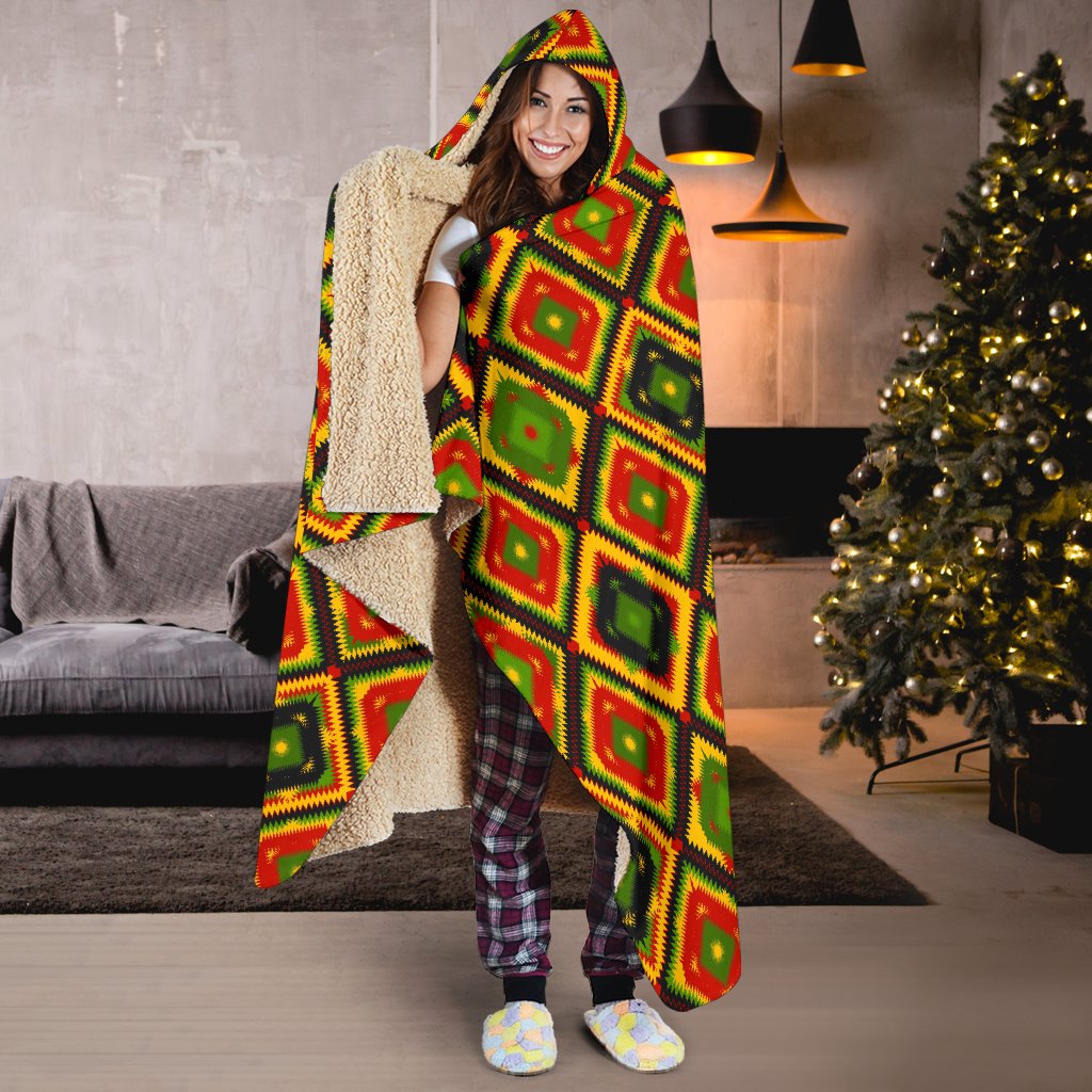 Rasta Reggae Color Pattern Hooded Blanket-JTAMIGO.COM