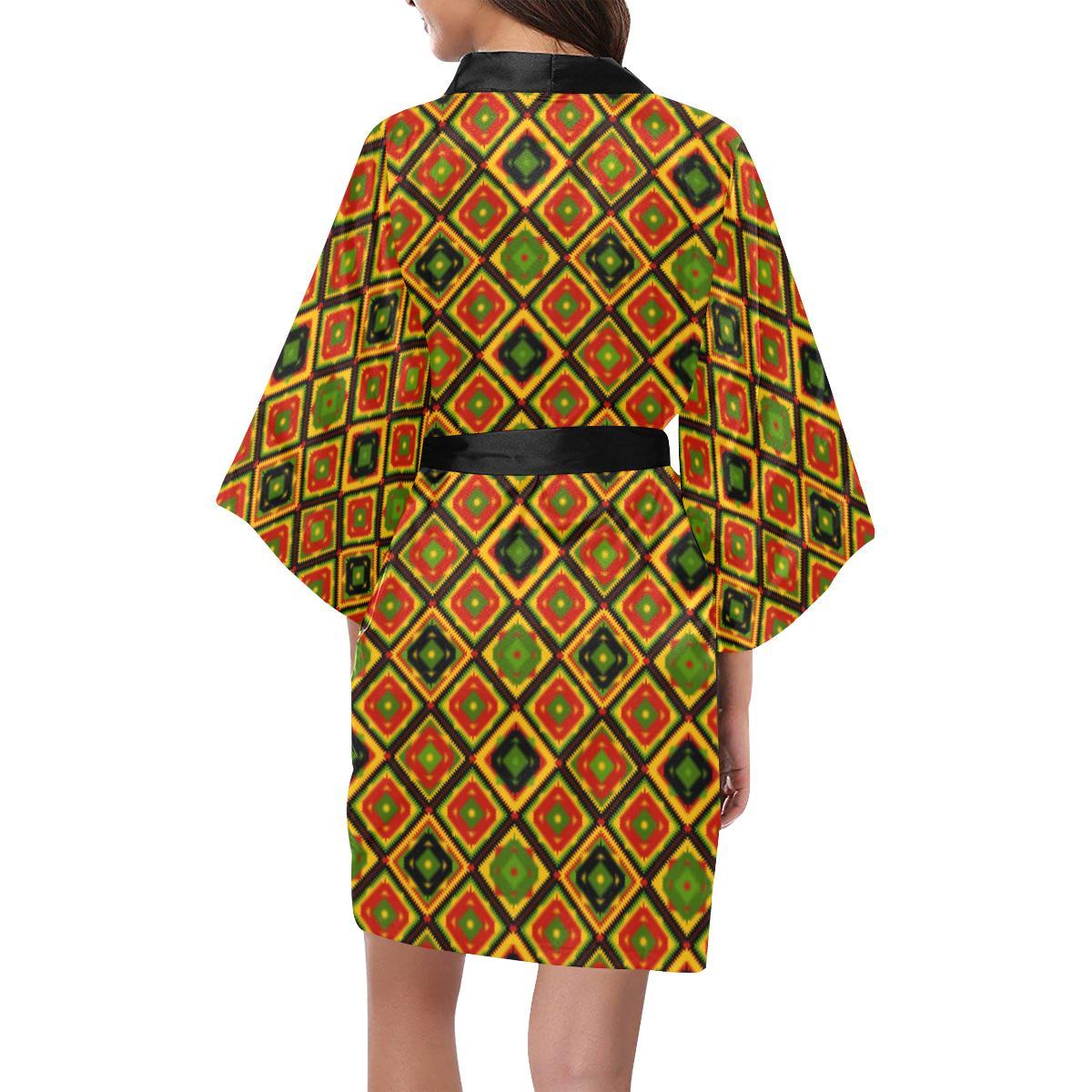Rasta Reggae Color Pattern Women Short Kimono Robe
