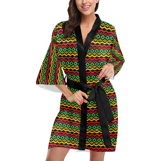 Rasta Reggae Color Themed Women Short Kimono Robe