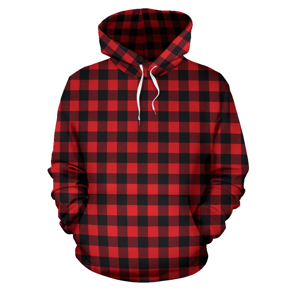 Red Black Buffalo Tartan Plaid Pattern Pullover Hoodie