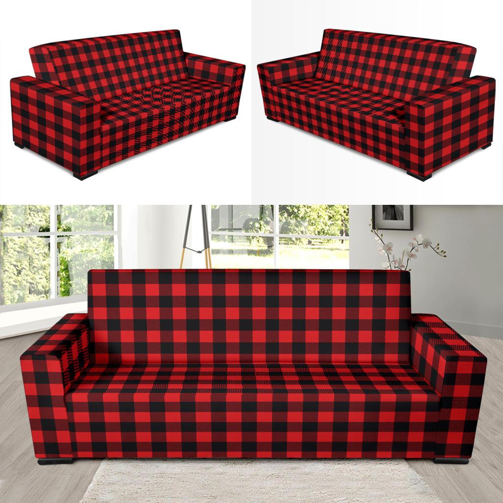 Red Black Buffalo Tartan Plaid Pattern Sofa Slipcover-JTAMIGO.COM