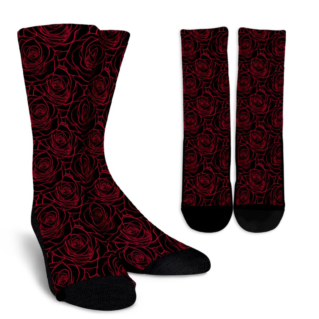 Red Rose Design Print Crew Socks