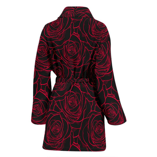 Red Rose Design Print Women Bath Robe-JTAMIGO.COM