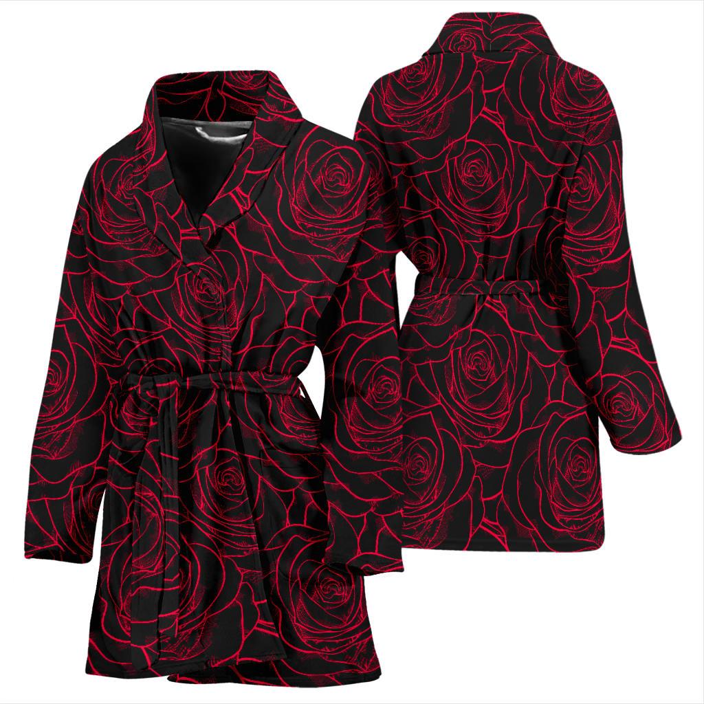 Red Rose Design Print Women Bath Robe-JTAMIGO.COM