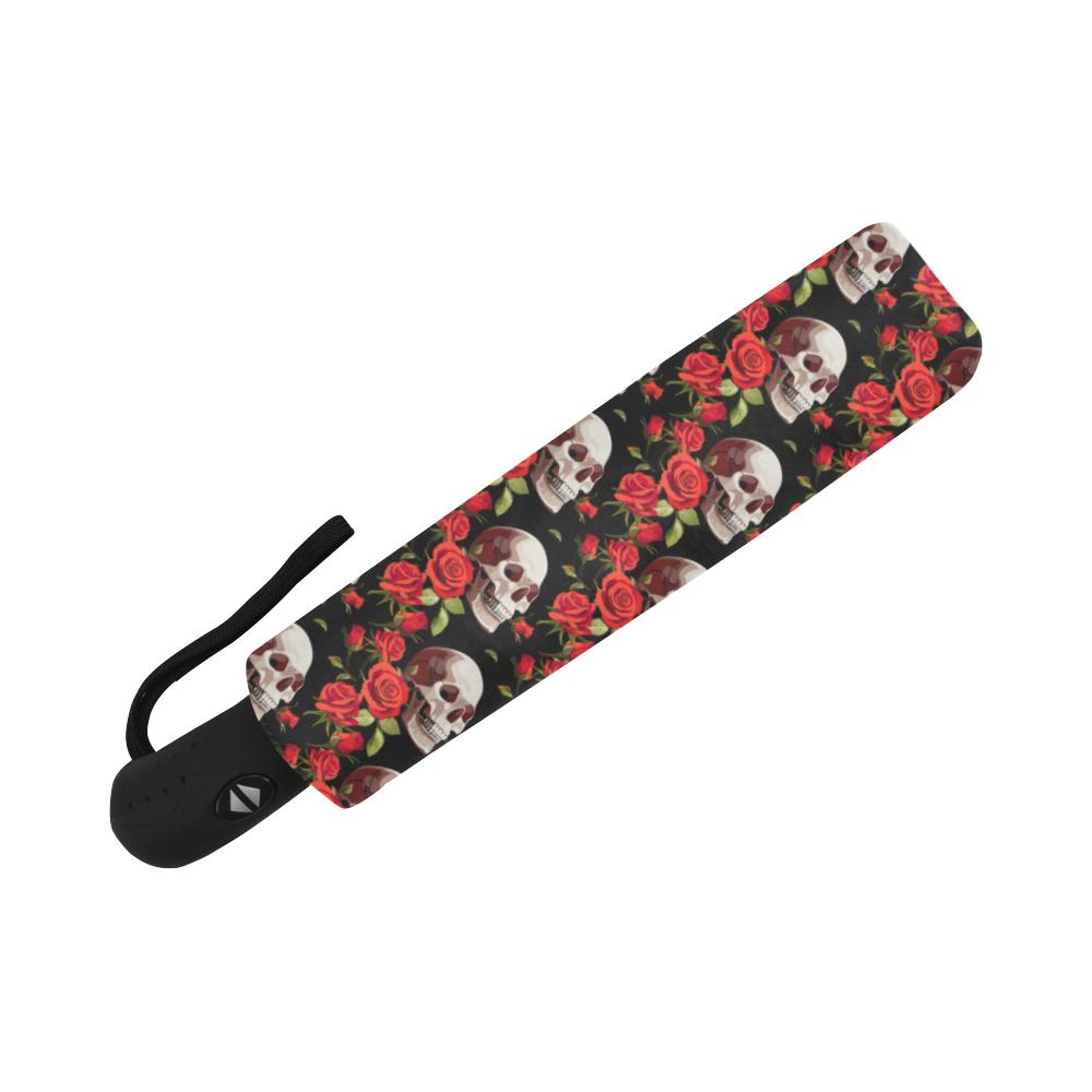 Red Rose Skull Design Print Automatic Foldable Umbrella