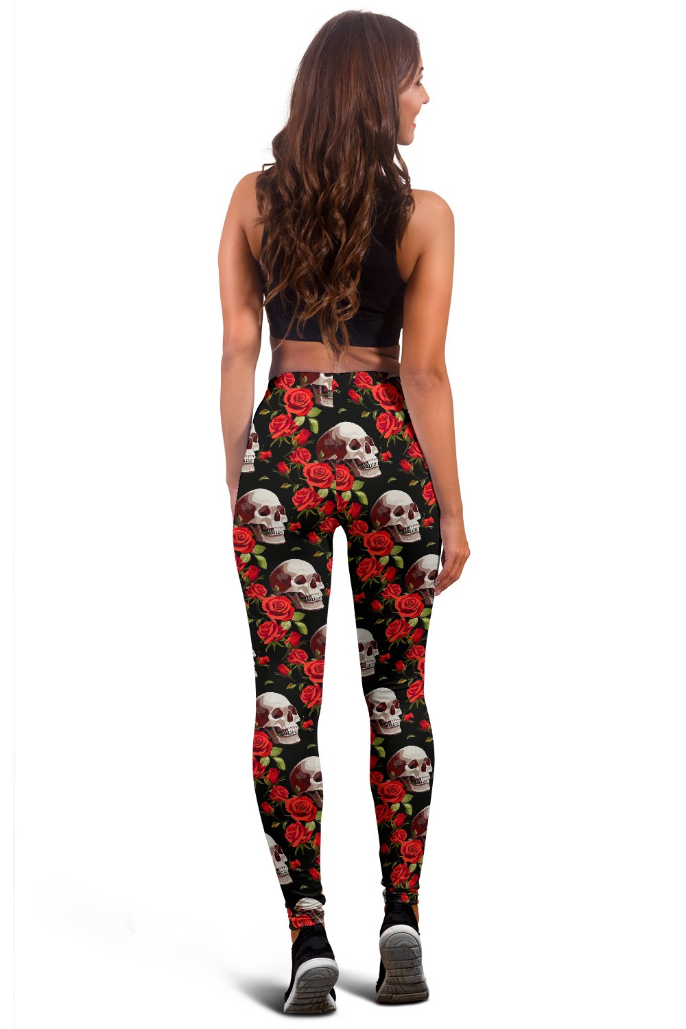 Red Rose Skull Design Print Women Leggings