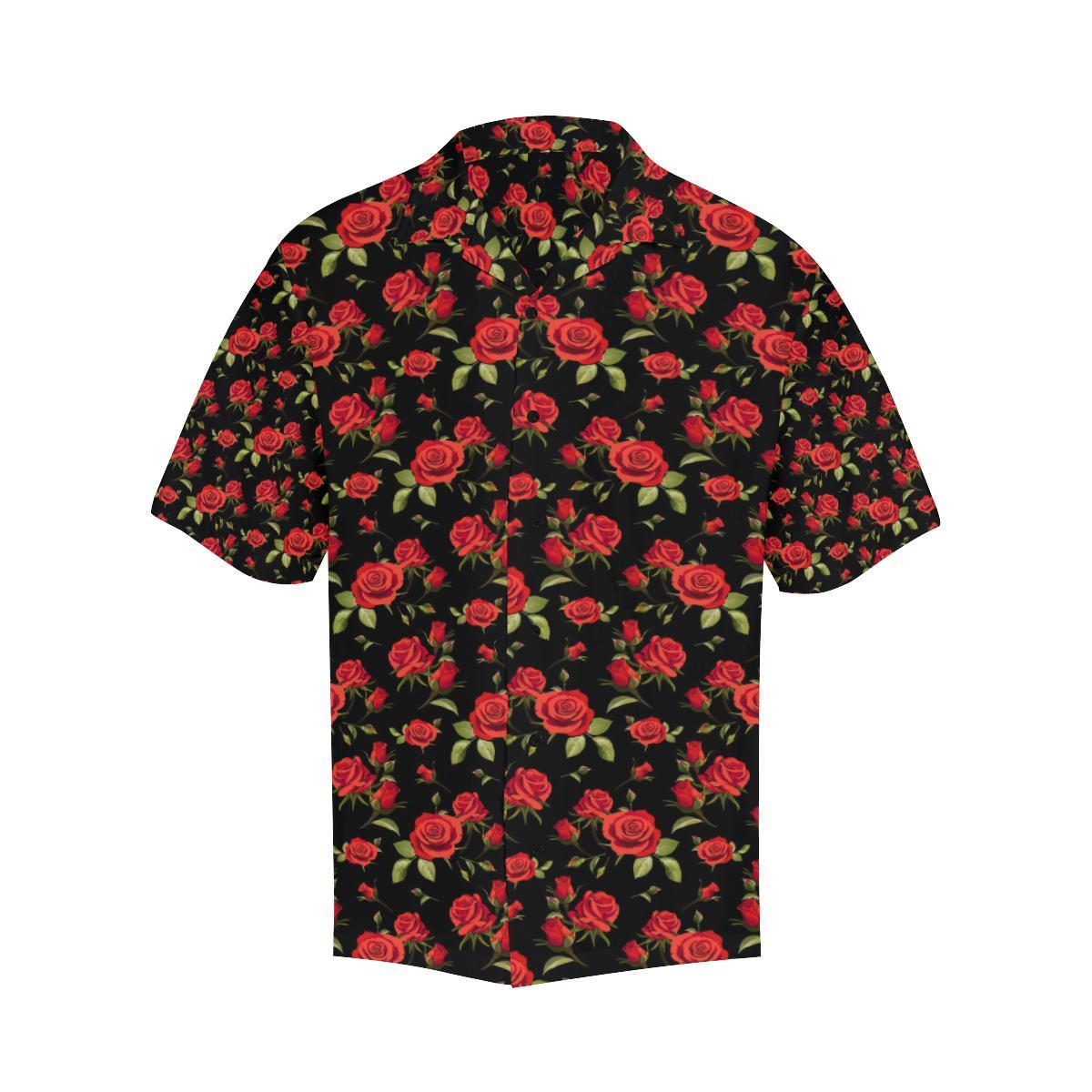 Red Rose Themed Print Men Aloha Hawaiian Shirt