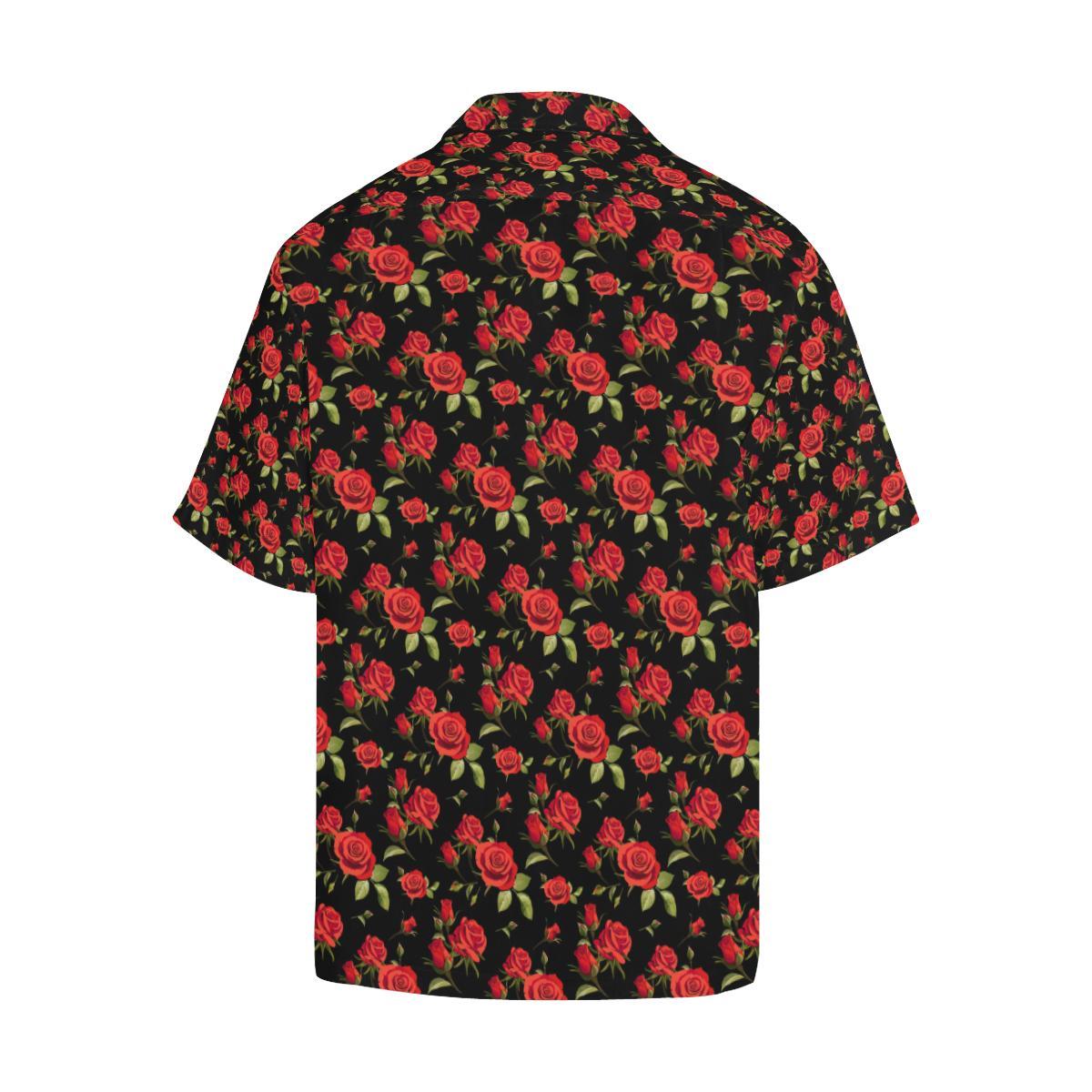 Red Rose Themed Print Men Aloha Hawaiian Shirt