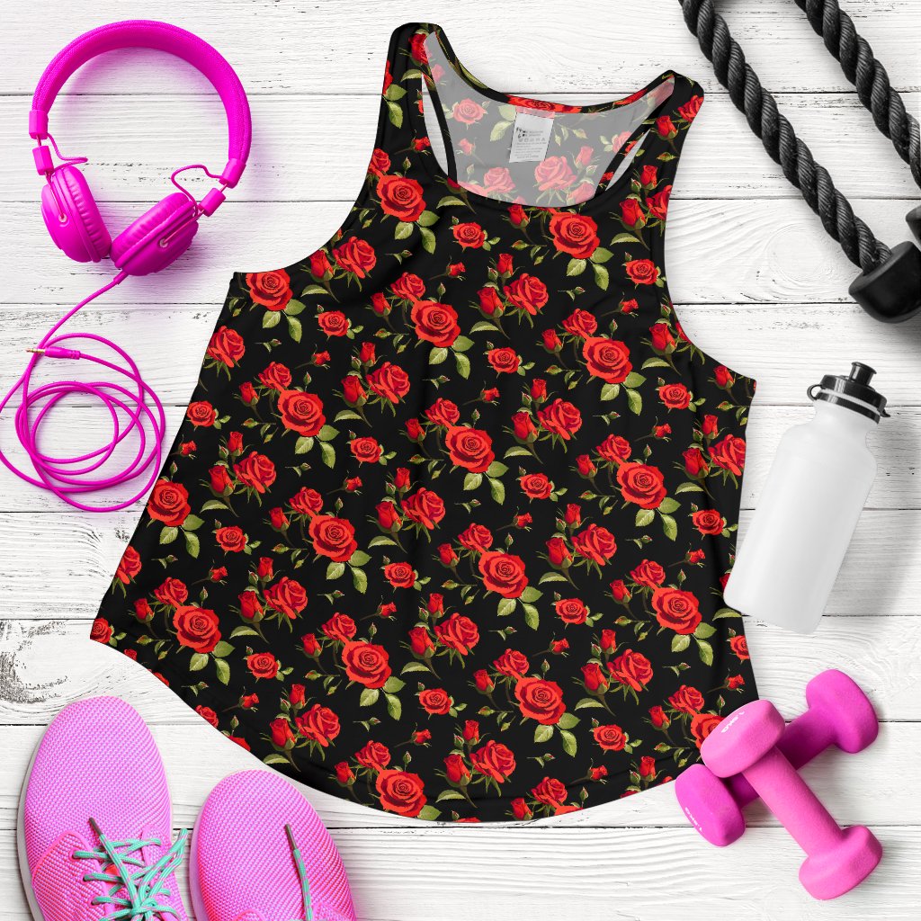 Red Rose Themed Print Women Racerback Tank Top