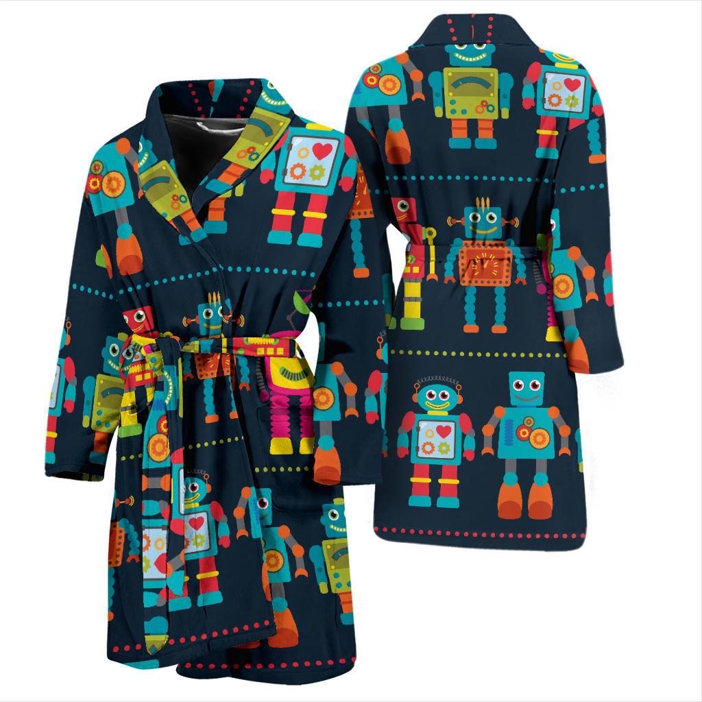 Robot Pattern Print Design A01 Men Bathrobe-JORJUNE.COM
