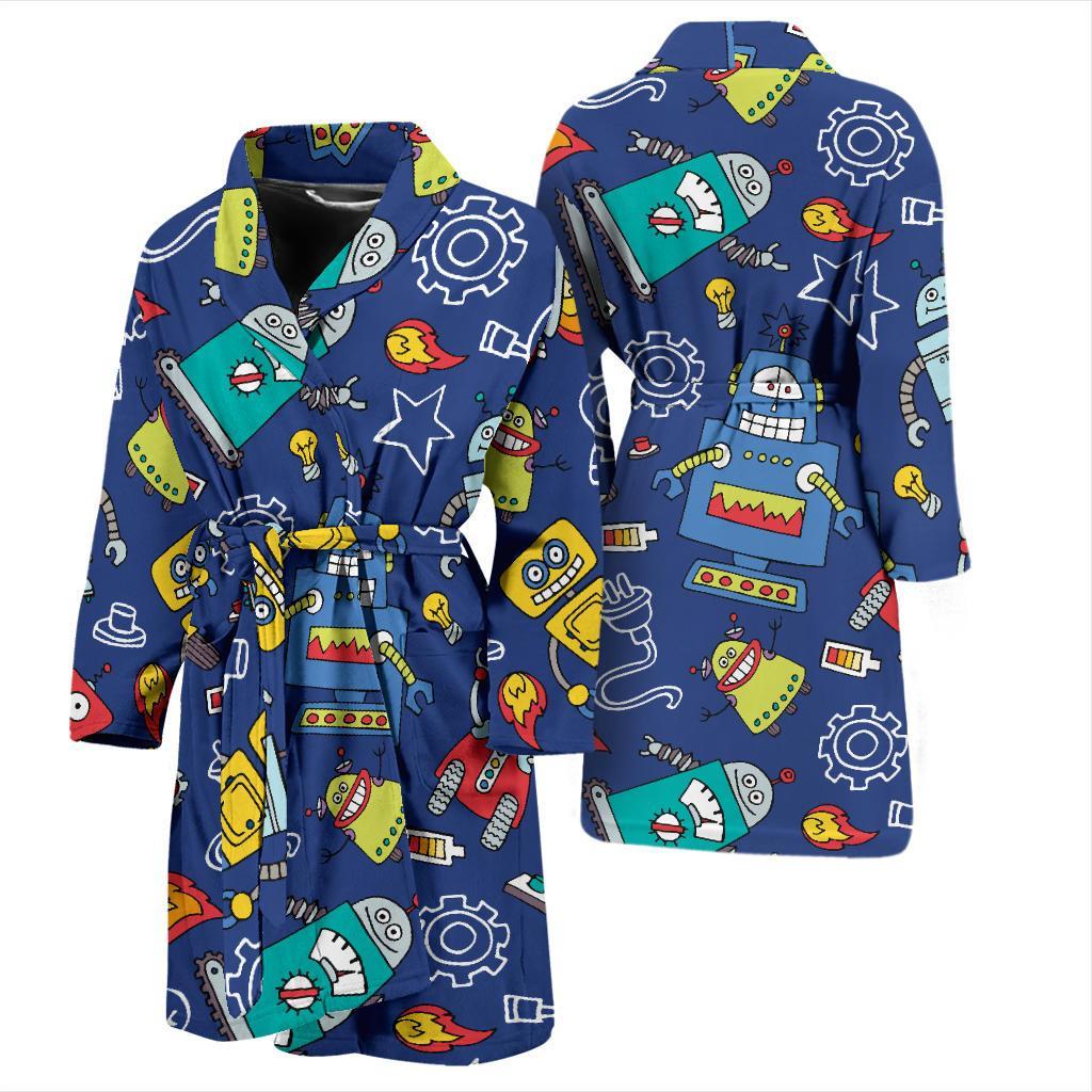 Robot Pattern Print Design A03 Men Bathrobe-JORJUNE.COM