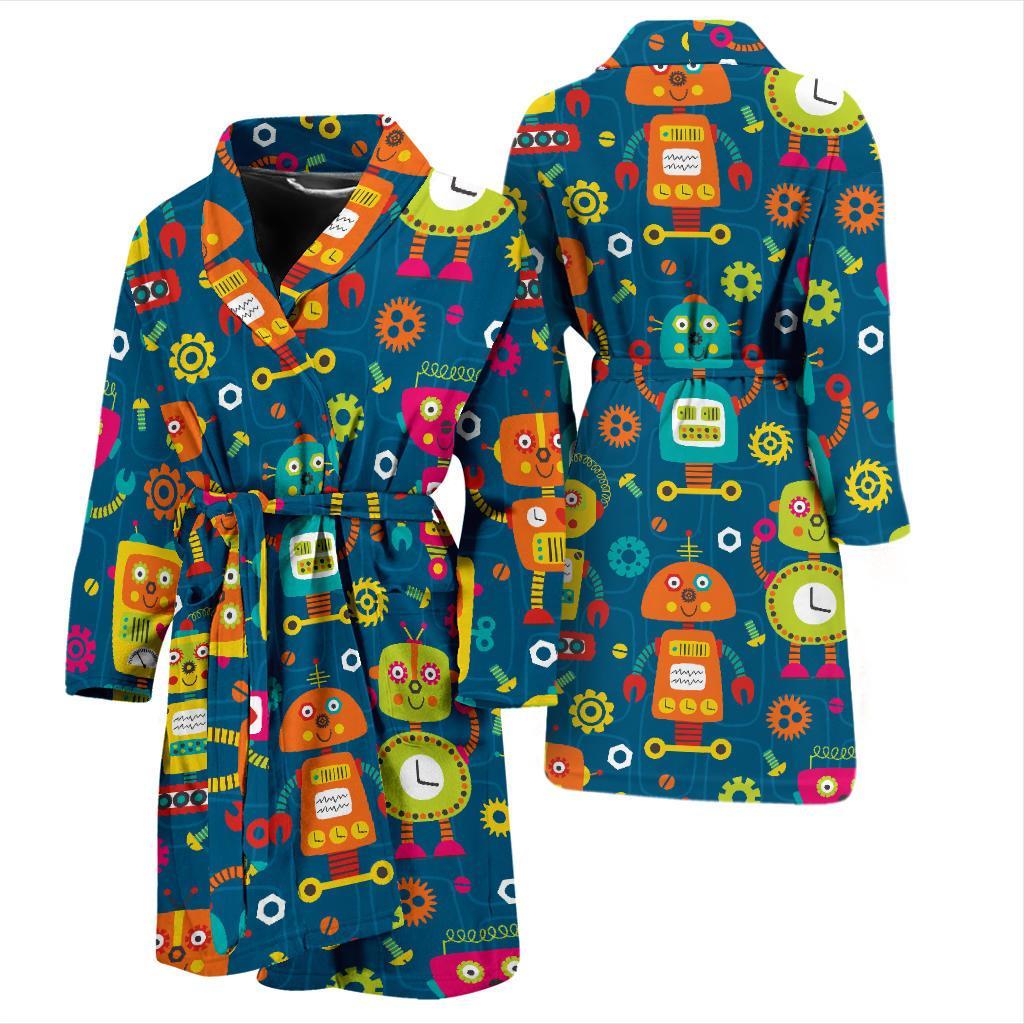 Robot Pattern Print Design A04 Men Bathrobe-JORJUNE.COM