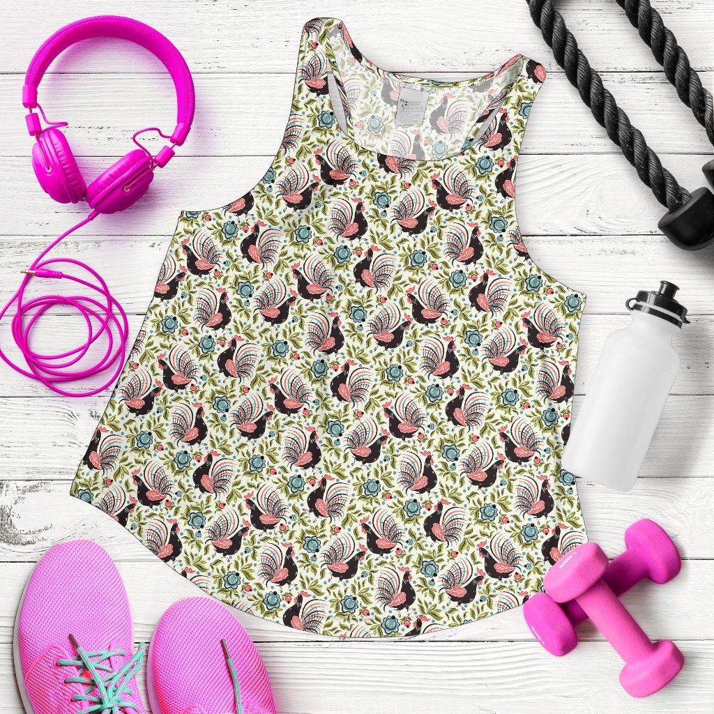 Rooster Print Design Women Racerback Tank Top