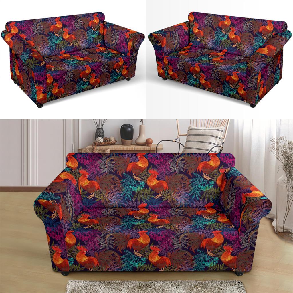 Rooster Print Style Loveseat Slipcover-JTAMIGO.COM