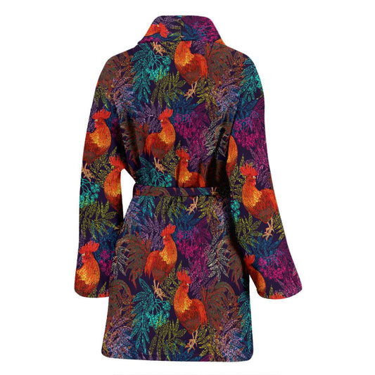 Rooster Print Style Women Bath Robe-JTAMIGO.COM