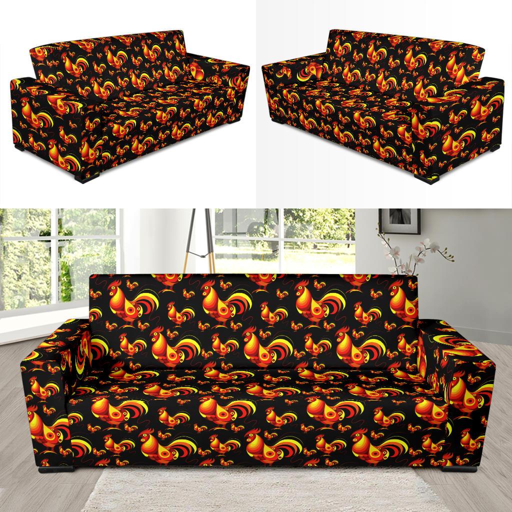 Rooster Print Themed Sofa Slipcover-JTAMIGO.COM