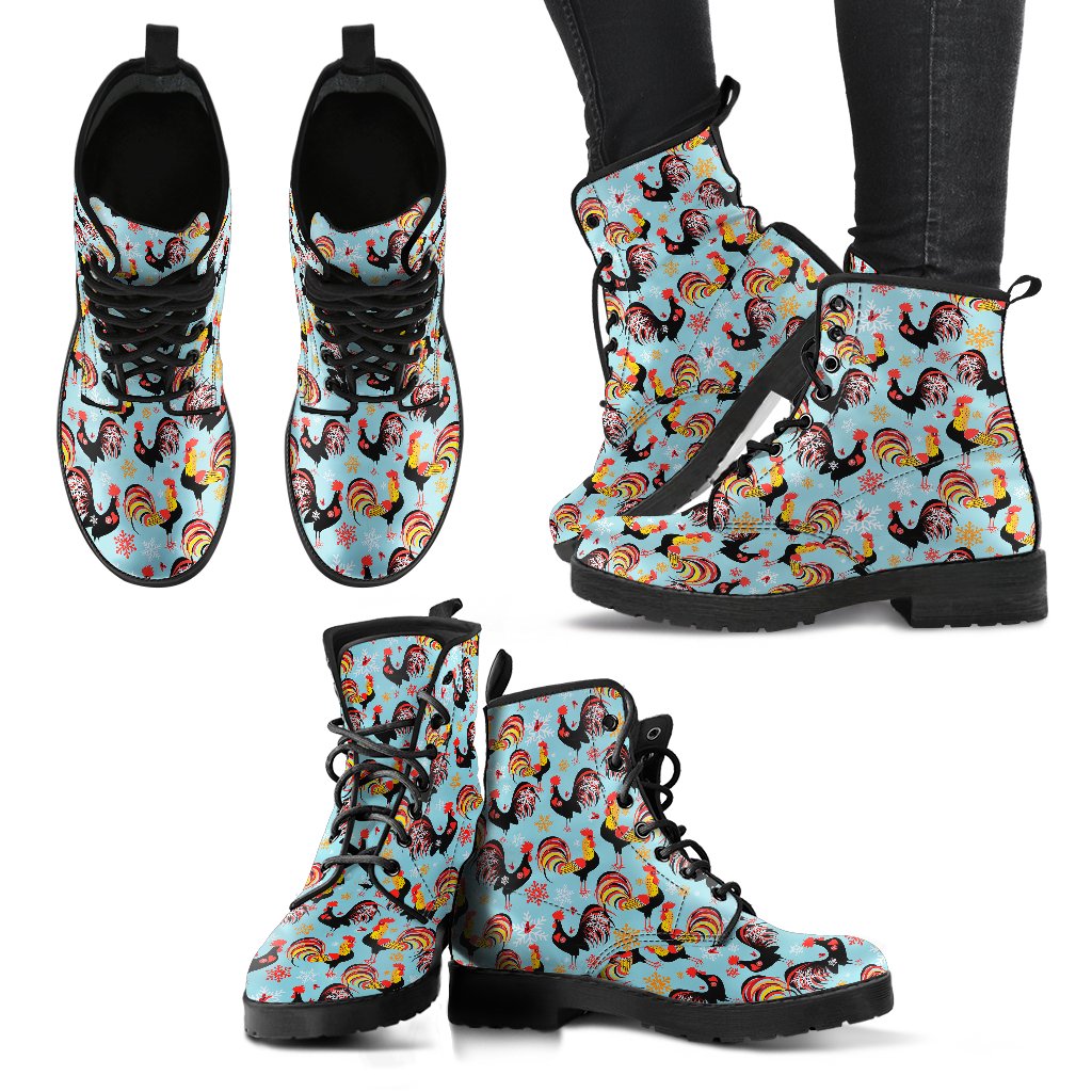 Rooster Themed Design Women Leather Boots-JTAMIGO.COM