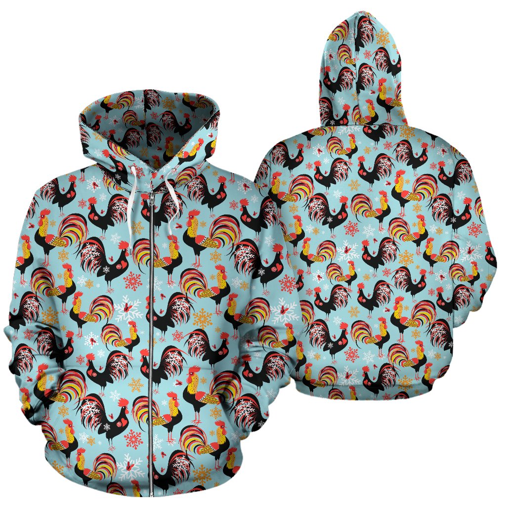 Rooster Themed Design Zip Up Hoodie