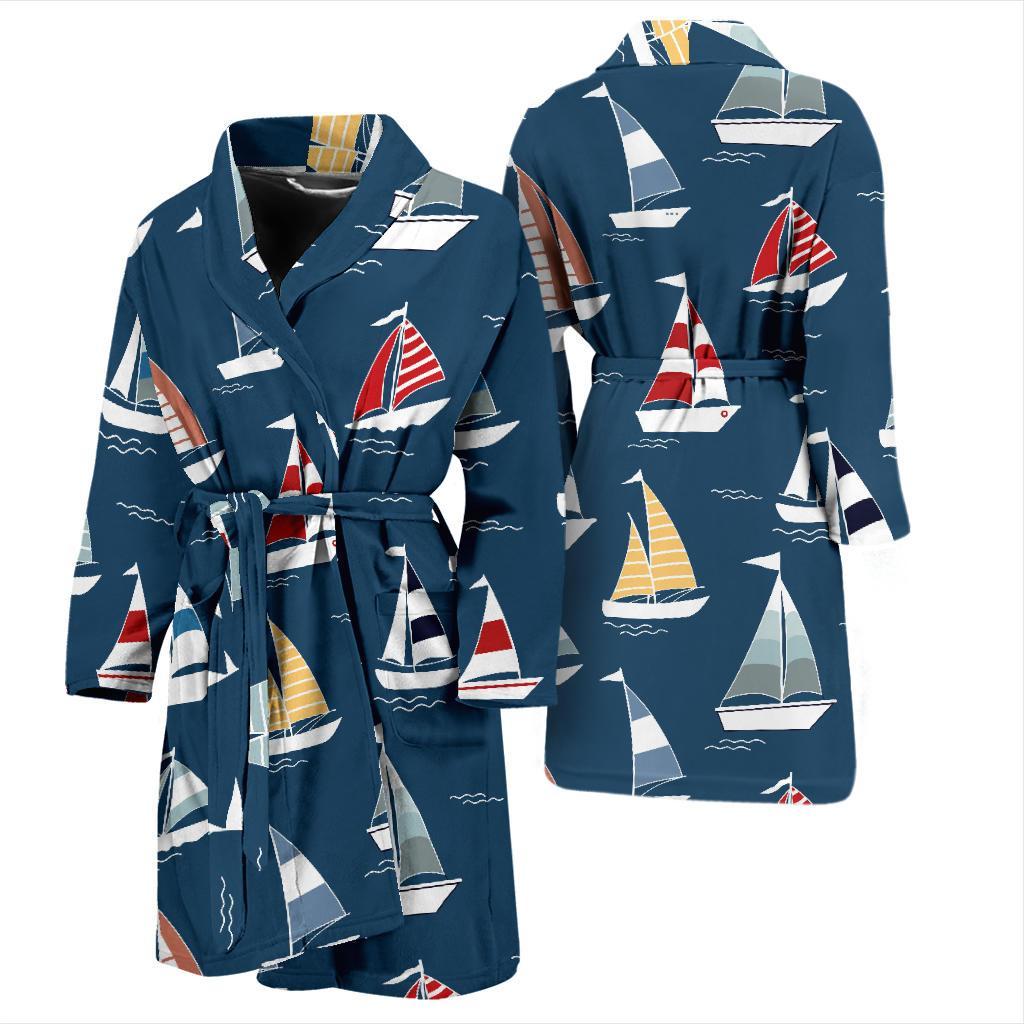 Sailing Ships Pattern Print Design A04 Men Bathrobe-JORJUNE.COM