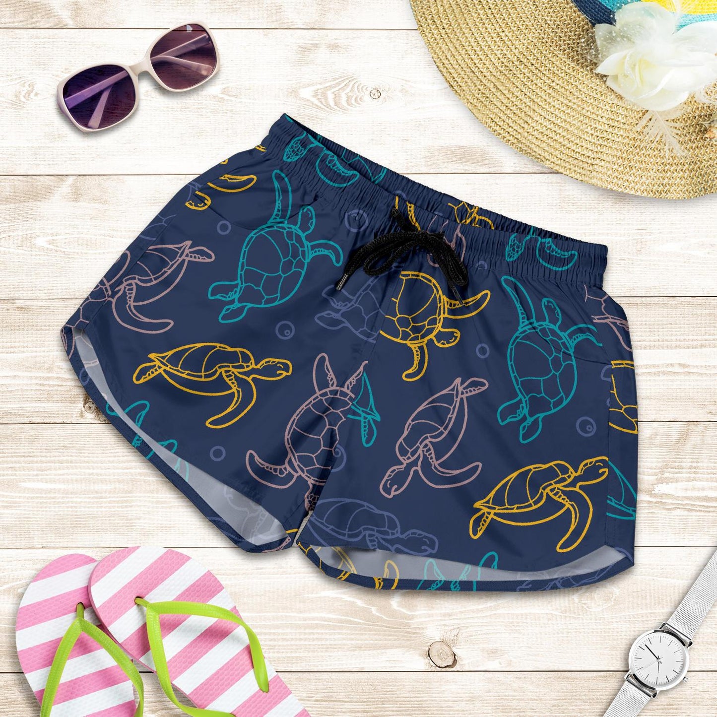 Sea Turtle Baby Print Women Shorts-JTAMIGO.COM