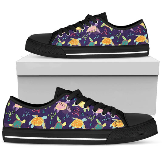 Sea Turtle Color Smile Women Low Top Shoes-JTAMIGO.COM