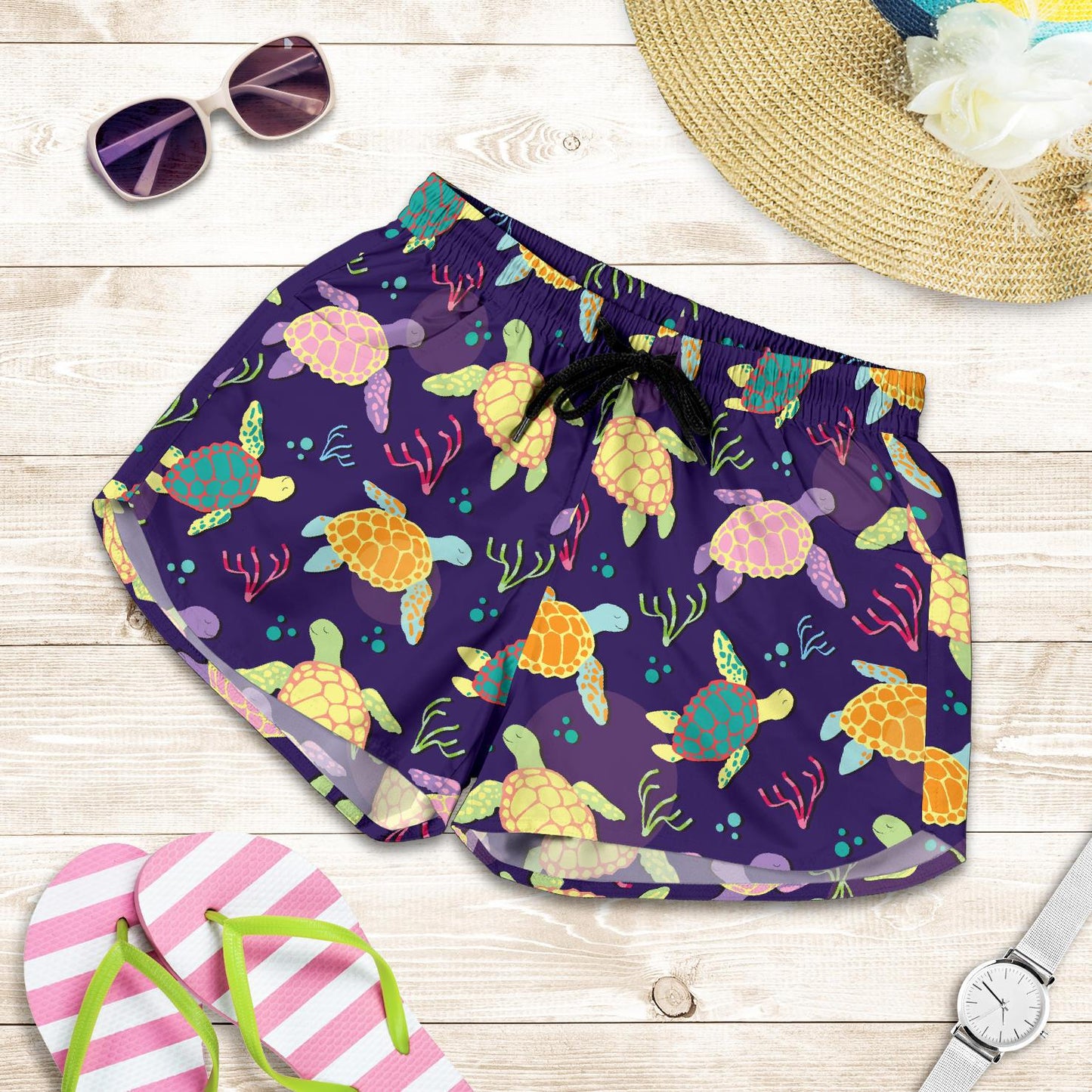 Sea Turtle Color Smile Women Shorts-JTAMIGO.COM