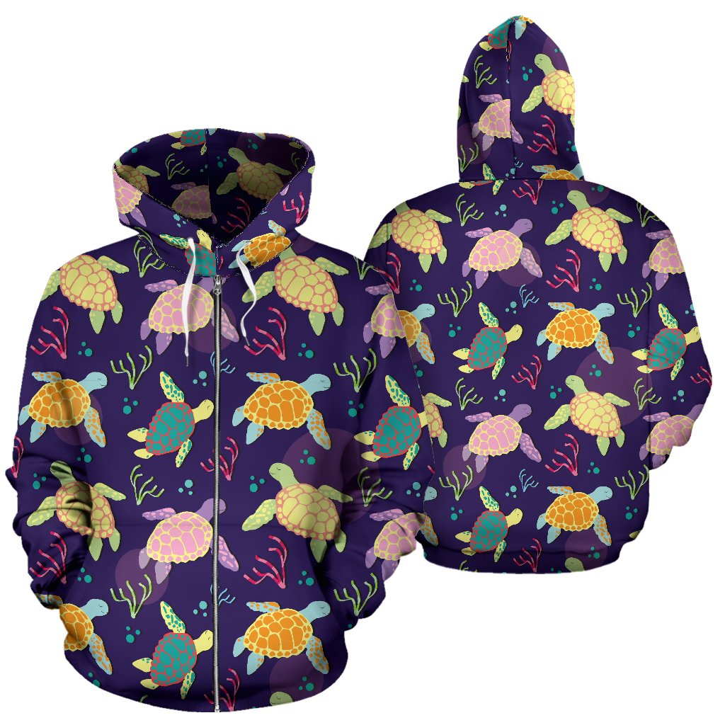 Sea Turtle Color Smile Zip Up Hoodie