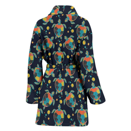 Sea Turtle Colorful with bubble Print Women Bath Robe-JTAMIGO.COM