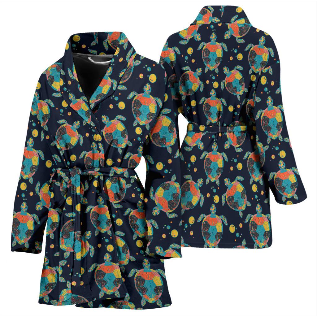 Sea Turtle Colorful with bubble Print Women Bath Robe-JTAMIGO.COM