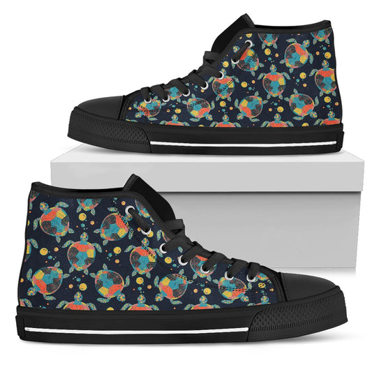 Sea Turtle Colorful with Bubble Print Women High Top Shoes