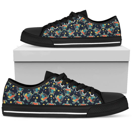 Sea Turtle Colorful with bubble Print Women Low Top Shoes-JTAMIGO.COM